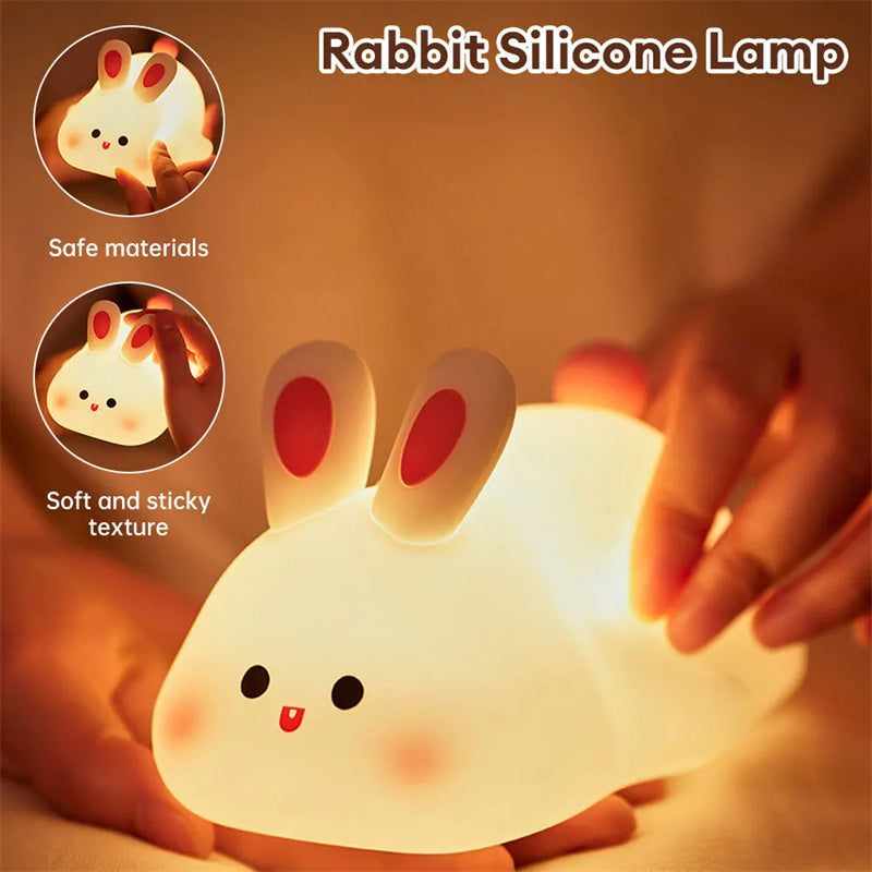 Cute LED Rabbit Night Light – Soft & Cozy Glow for Kids Bring warmth and comfort to any room with this adorable Rabbit LED Night Light. Made from soft silicone and featuring touch-control technology.