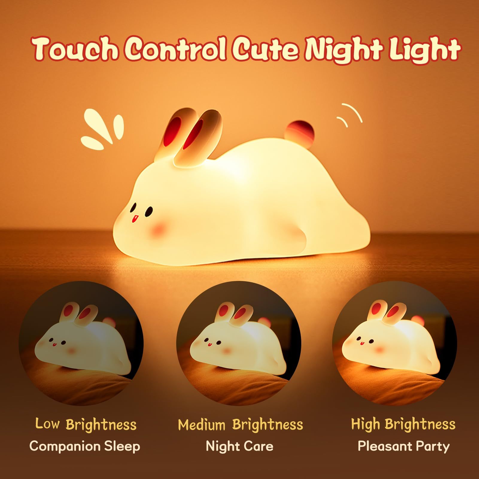 Cute LED Rabbit Night Light – Soft & Cozy Glow for Kids  Bring warmth and comfort to any room with this adorable Rabbit LED Night Light. Made from soft silicone and featuring touch-control technology.
